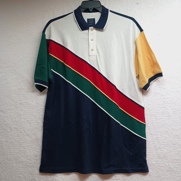 Cotton Traders Vertical Stripe Polo Shirt Size‎ Large Bold Vintage 1990's - Picture 1 of 8